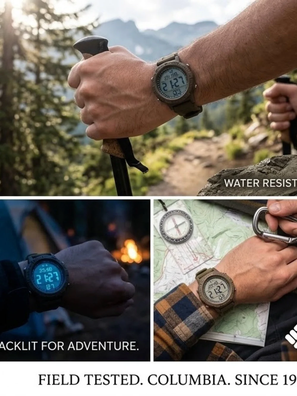 Columbia Exclusive Peak Patrol Quartz Digital Dial Olive Green Strap Men's Watch